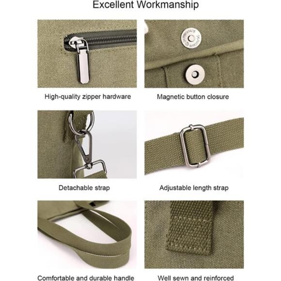 Canvas Tote Bag for Women Small Handbag with Zipper Shoulder - Picture 5 of 6